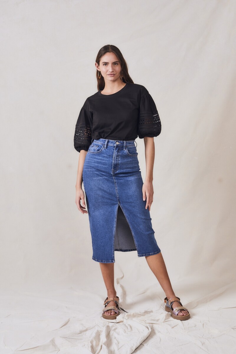 Remera Algodón Combinada Negro