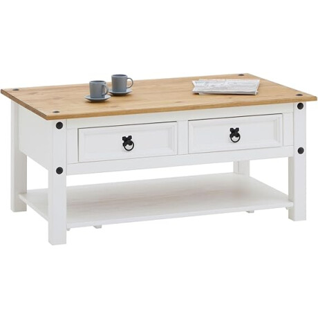 Mesa de centro ESTILO MEXICANO 2 cajones Color CERA BLANCO Mesa de centro ESTILO MEXICANO 2 cajones Color CERA BLANCO