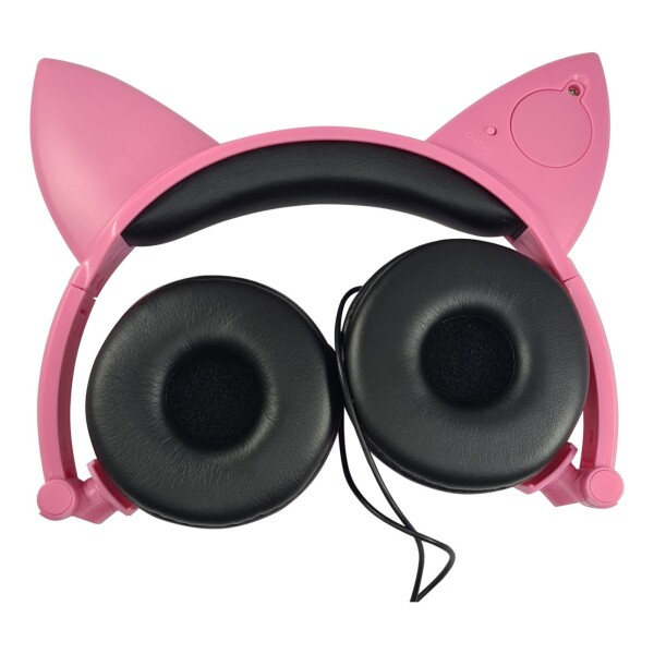 Auriculares Infantil Orejas Gato Luces Led Premium Niñas Color Variante Rosa negro