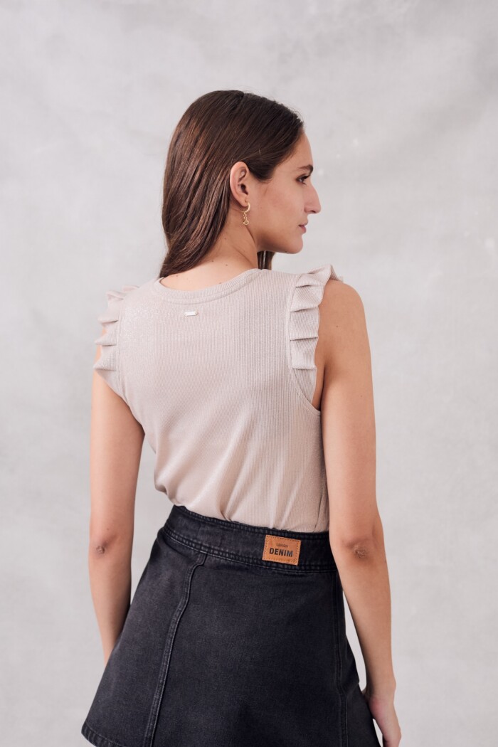 Musculosa Manga Tablitas Lurex Crudo