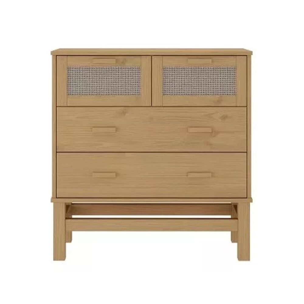 Cómoda 4 Cajones Cajonera Madera Maciza Ratan Natural Cómoda 4 Cajones Cajonera Madera Maciza Ratan Natural