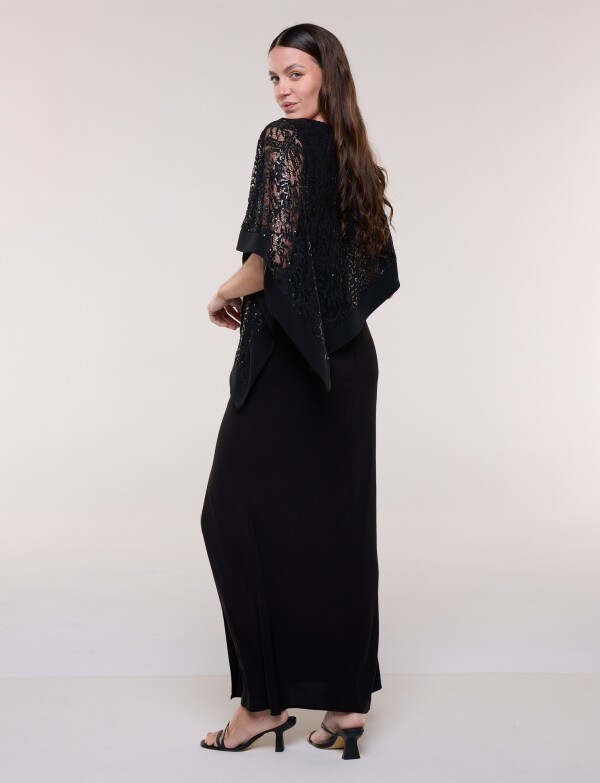 Vestido Noche Con Capa Bordada NEGRO