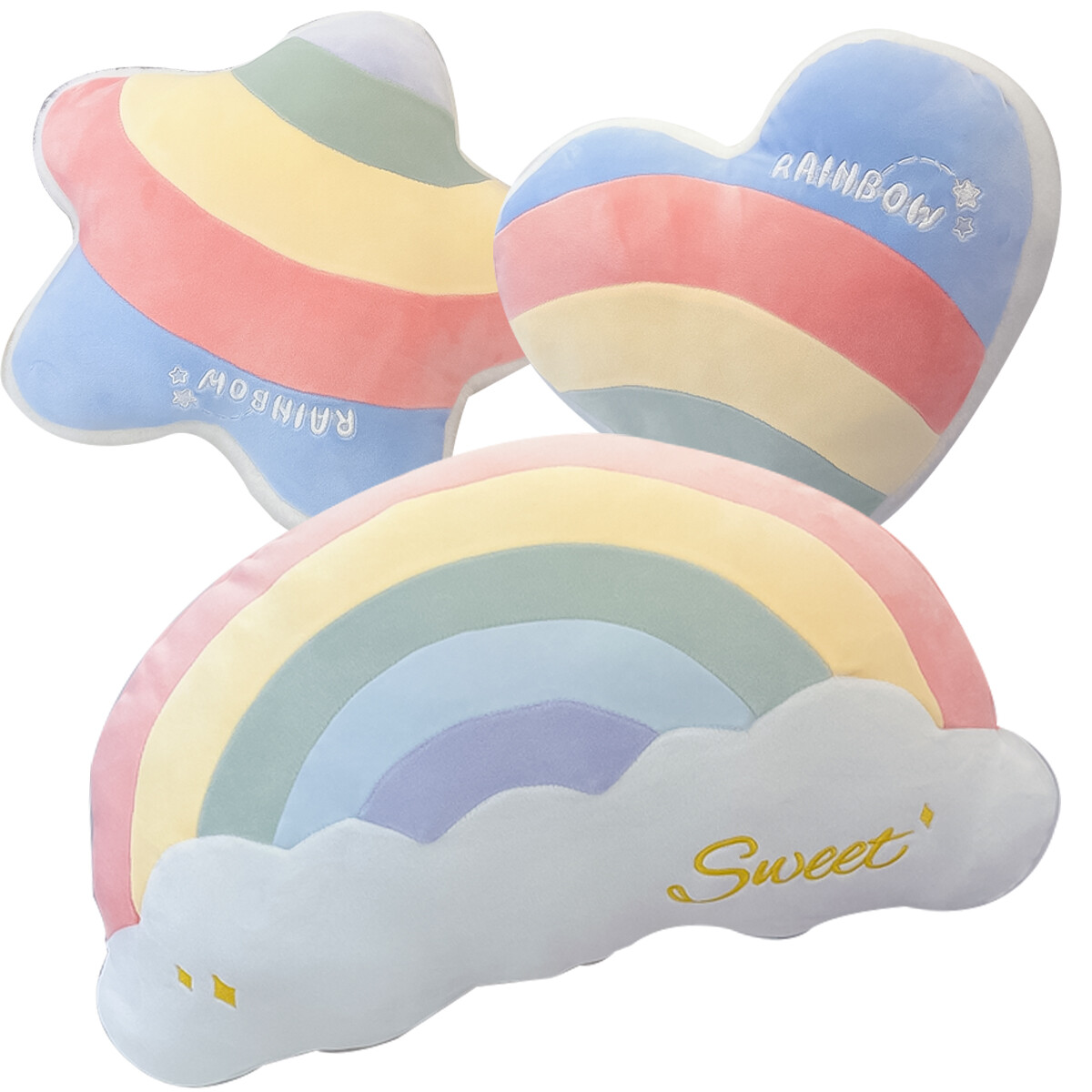Set X3 Almohadón Arcoiris Afelpado Peluche Pastel - Jug009030 