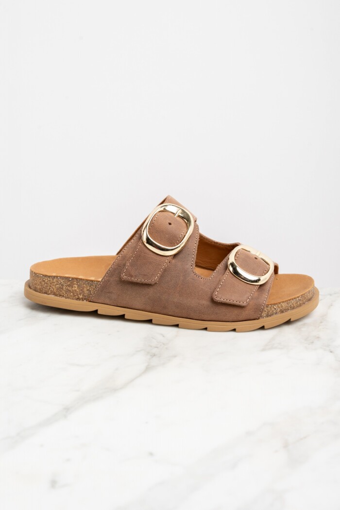 Sandalia Cuero Hebillas Marrón