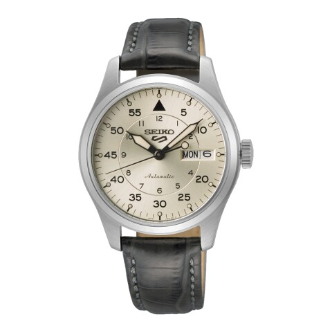 Reloj automático Seiko 5 Sports SRPJ87K1 para hombre con correa de cuero Plateado