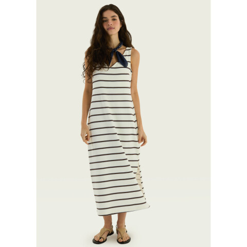 VESTIDO MIDI FEM CRUDO LISTRADO