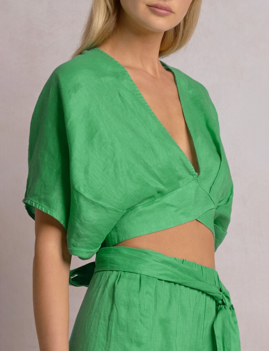 Blusa Lino Manga Kimono - Verde 