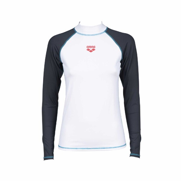 Remera UV +40 Para Mujer Arena con innovador poliéster elástico Women's Long Sleeve Rash Vest Blanco y Azul