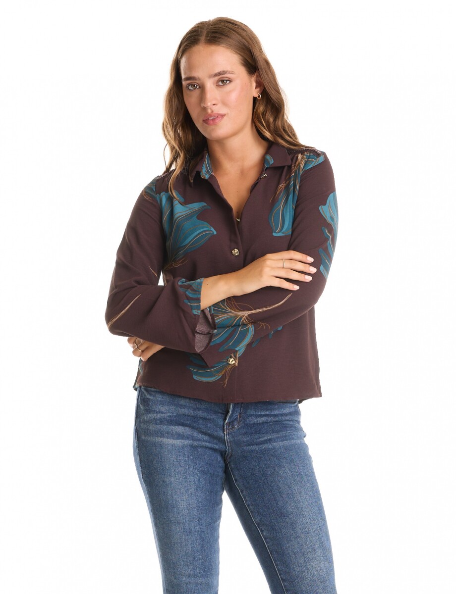 Camisa Printed Det Hombros - Marron/multi 