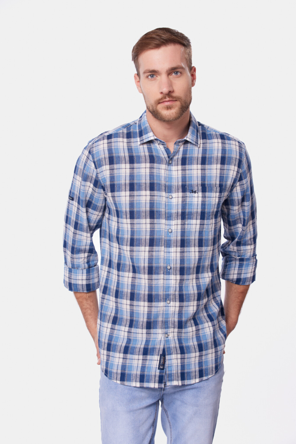 CAMISA DE LINO A CUADROS Azul