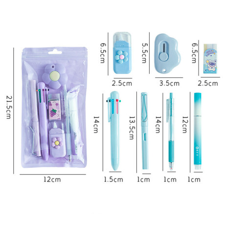 Set De Lapiceras Y Accesorios Para Escritorio Celeste
