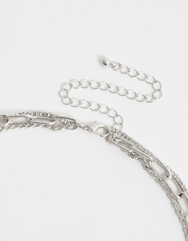 Collares Cortos Collar Corto Multicadena Plateado - Plateado