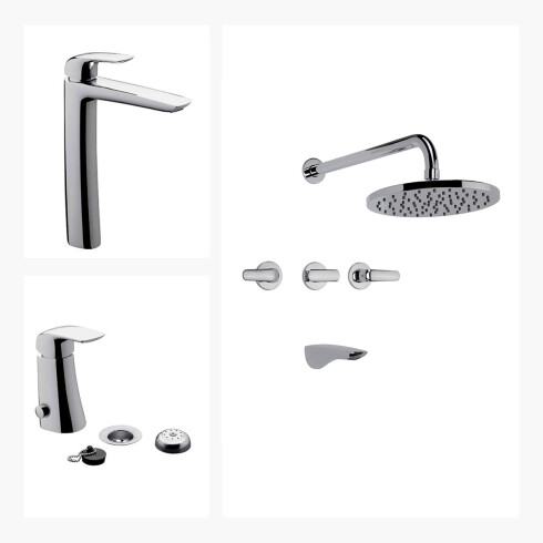 Juego Completo De Griferia, Incluye Lavatorio Alto, Bidet Y Ducha De Embutir Epuyen Fv 000
