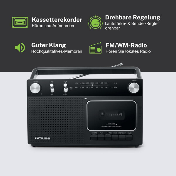 Radio Grabador Portátil M 152rc Am Fm Cassette Pilas RADIO GRABADOR MUSE M 152RC