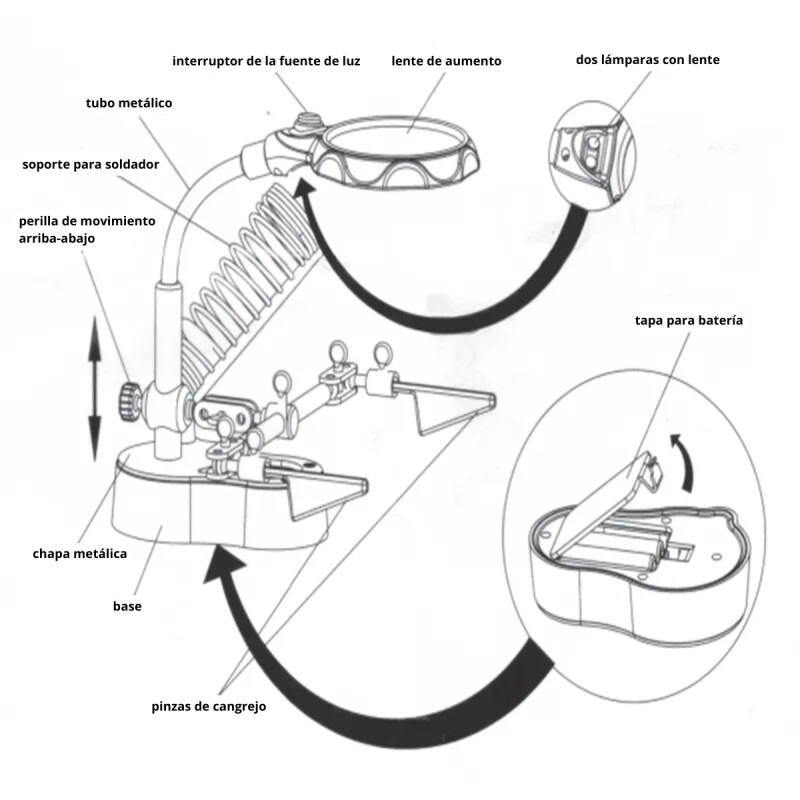Lupa De Mesa Con Luz Led Y Soporte NEGRO