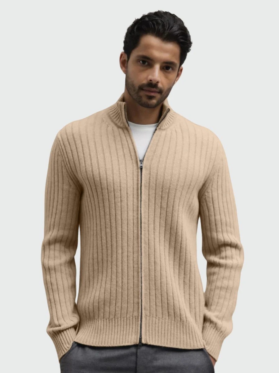 Herno - Cardigan de lana acanalada con cuello alto - 0 