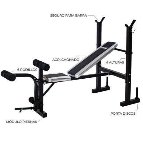 Banco Pecho + Scott + Barra 150 +2 Mancuernas +40kg 2 Discos 10kg + 4 Discos 5kg