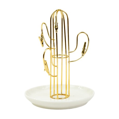 Alhajero cactus de metal dorado con base de ceramica Alhajero cactus de metal dorado con base de ceramica