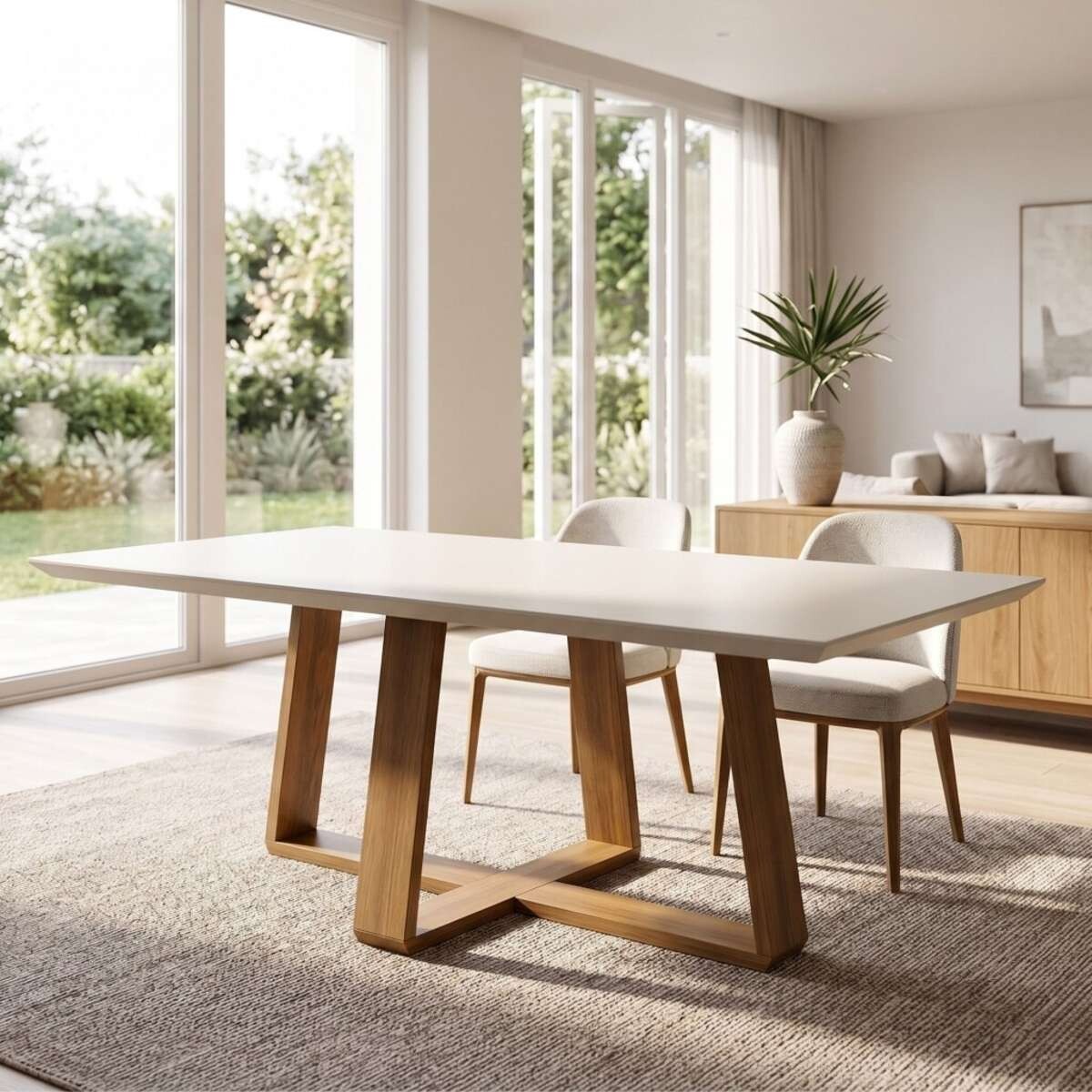 Mesa de Comedor Redonda Linea Manhattan - Blanco/Natural 