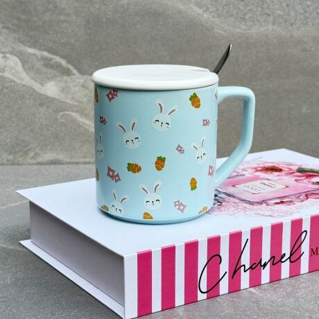 Taza De Cerámica Con Cucharita Y Tapa 400 ml. Taza De Cerámica Con Cucharita Y Tapa 400 ml.