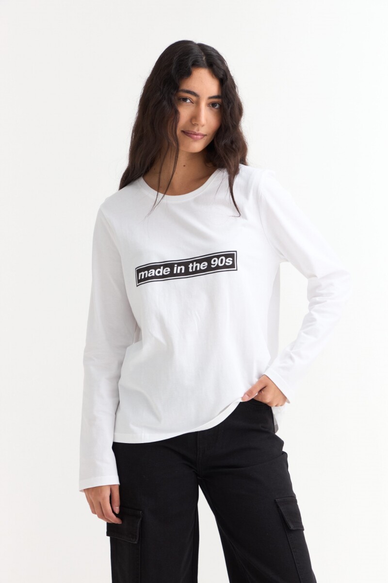 Remera m/l cuello a la base estampada - Blanco 