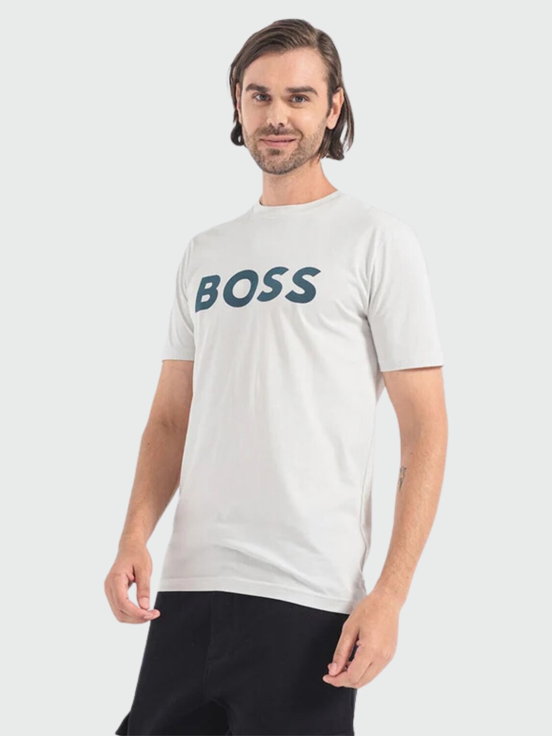 BOSS -Remera de algodón con logo, regular fit , THINKING Gris