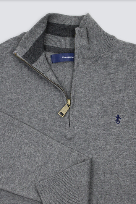 Sweater Medio Cierre con Coderas Gris
