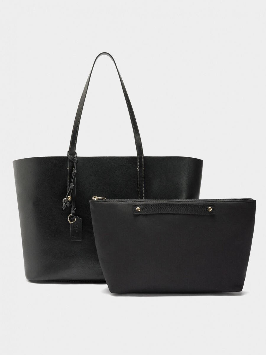 Bolso Shopper Reversible Con Bolsa Extraíble L negro