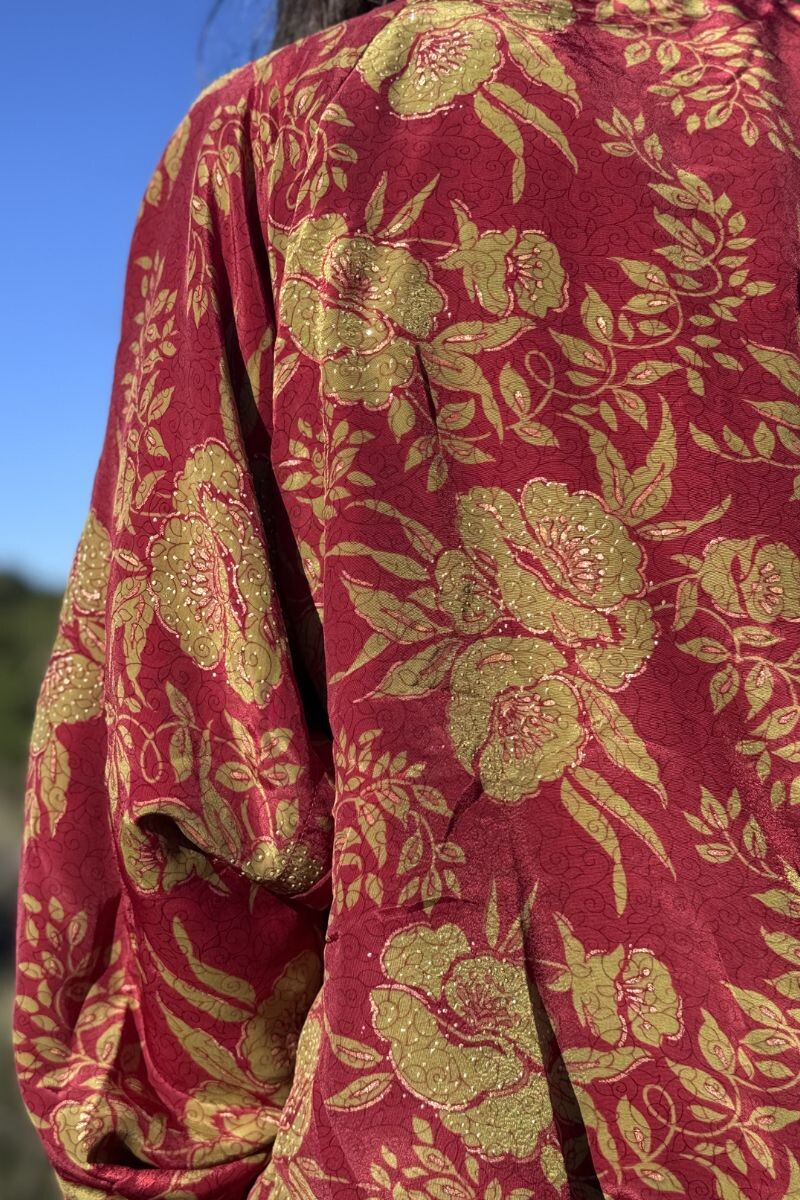 Campera bomber de seda Rojo y verdes