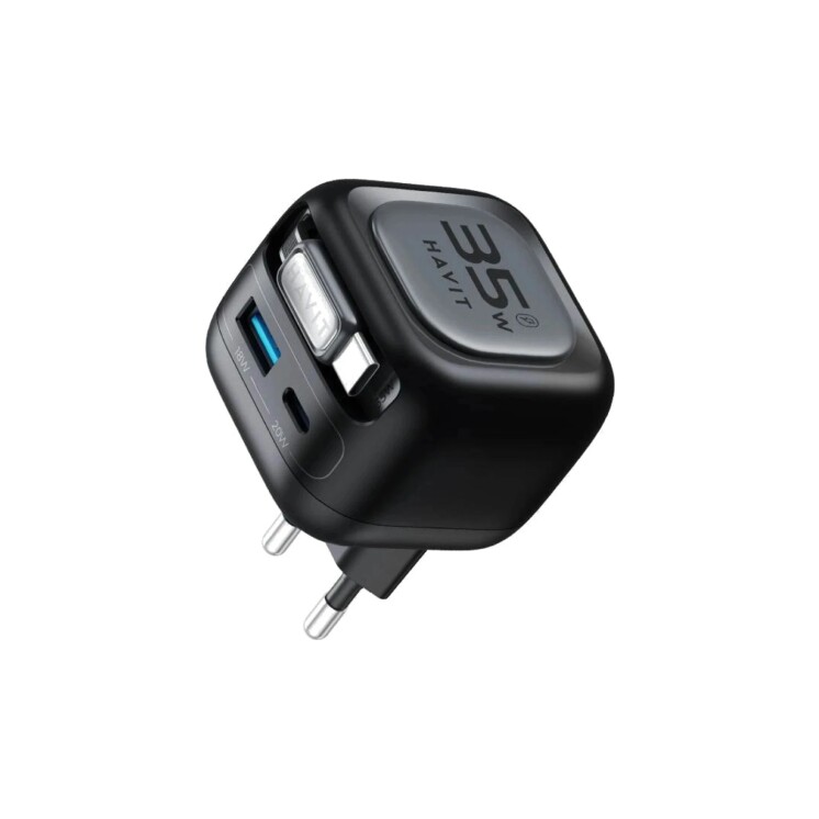 Cargador Havit UC250 GaN 35 W con Cable USB-C Retráctil y Cargador para Reloj Cargador Havit UC250 GaN 35 W con Cable USB-C Retráctil y Cargador para Reloj