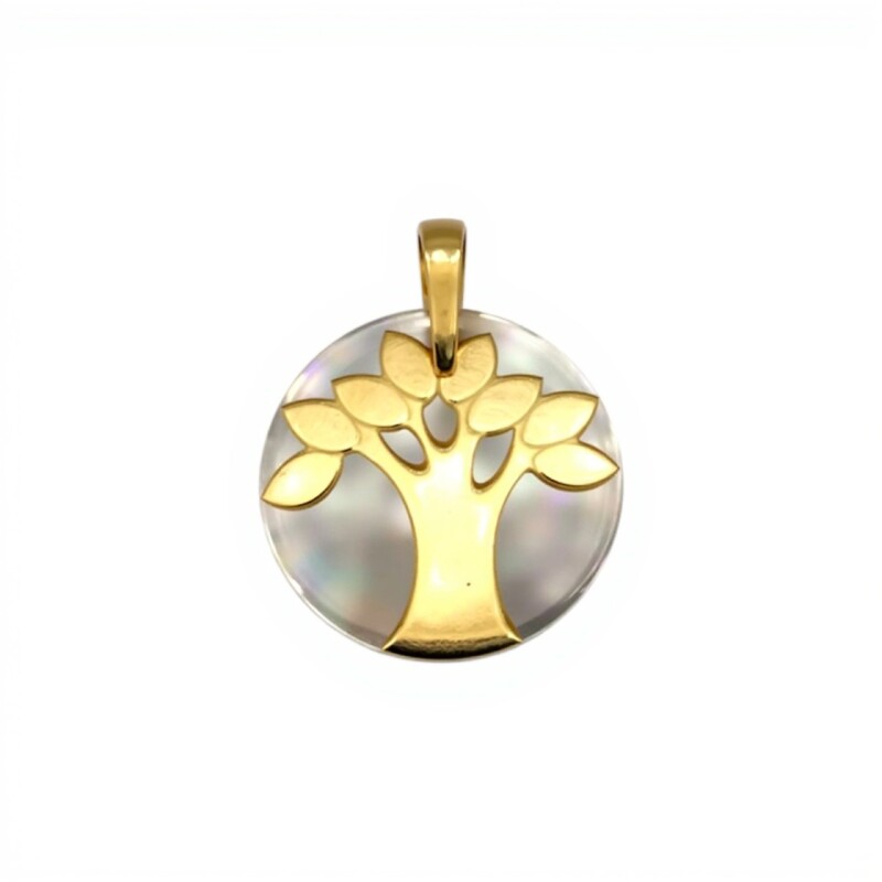 Dije Medalla Arbol de la vida- Oro Bajo - Nacar- CP8799 conpiedra