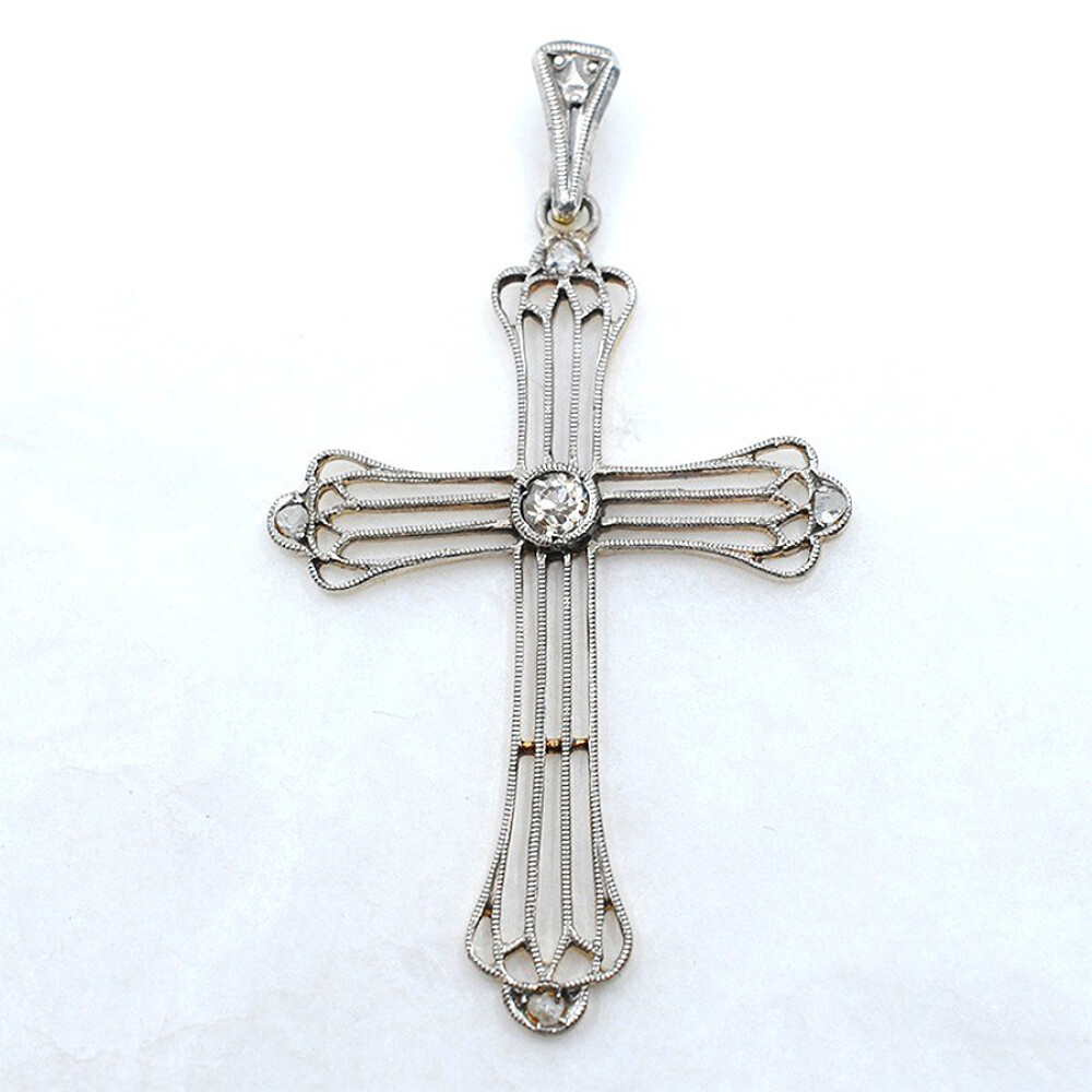 Cruz En Plata Y Oro, Brillante Y Diamantes Cruz En Plata Y Oro, Brillante Y Diamantes