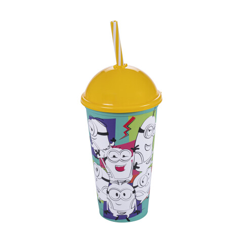 Vaso Plástico Milkshake con Pajita 500 ml Minions CELESTE