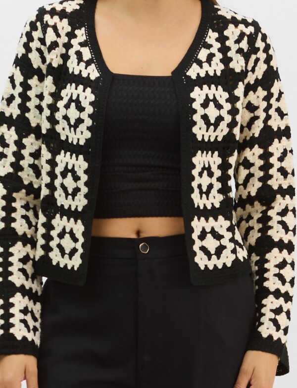 Cardigan Abierto De Punto Calado NEGRO/CRUDO