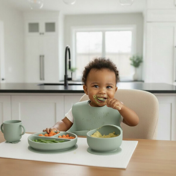 Set Alimentación Bebé Platos Silicona Libre Bpa 10 Piezas Color Verde