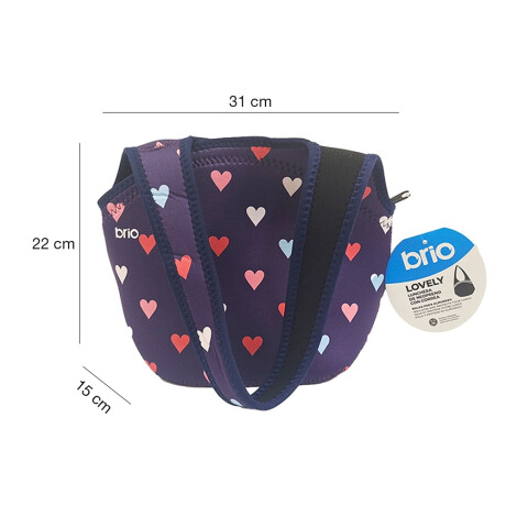 Lunchera de Neopreno Brio Lovely Bolso Térmico con Correa Azul Corazones Multicolores