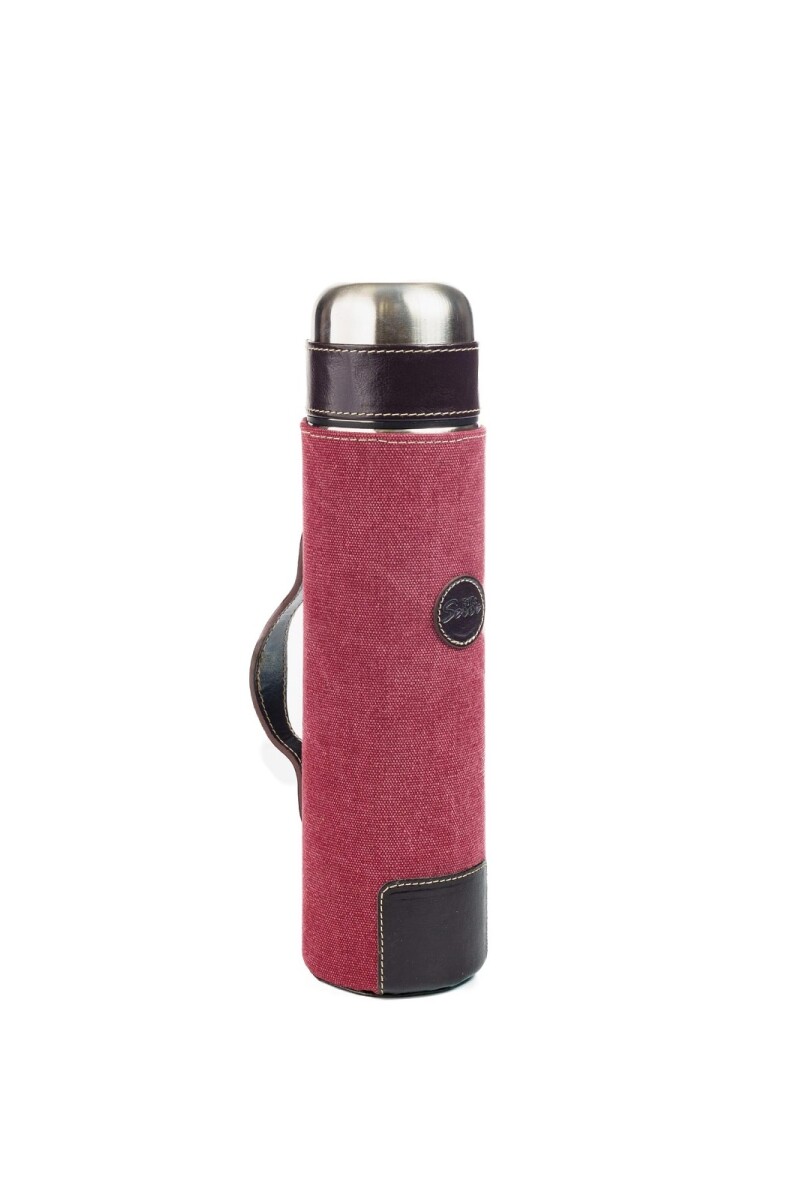 Termo forrado en lona de litro con manija Bordó
