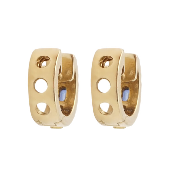 Caravanas Carré de oro amarillo 18k. con brillantes y zafiros Caravanas Carré de oro amarillo 18k. con brillantes y zafiros