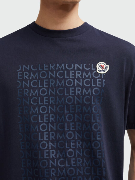 Moncler - Remera de algodón estampada con el nombre de la marca Azul