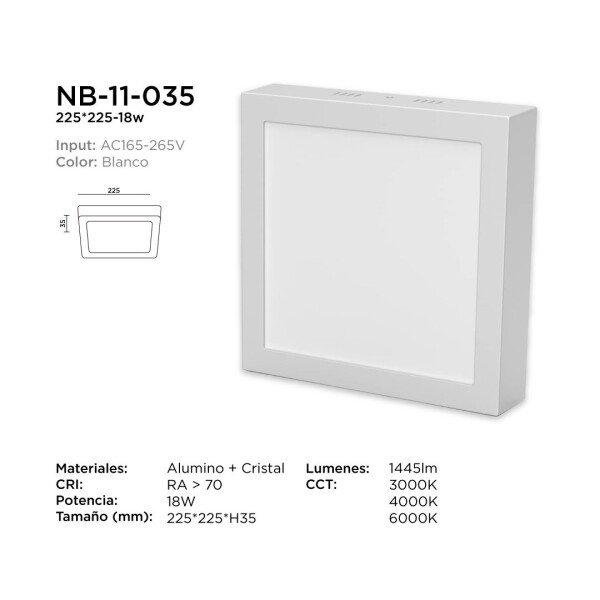 Plafon Led 18w Panel Cuadrado 21x21 Spot Luz Calida Gtia Variante Color Blanco