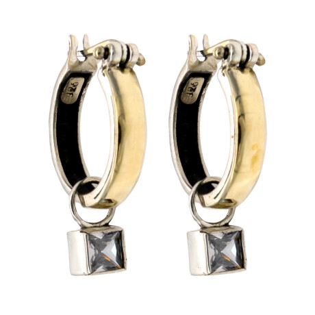 Par de aros de plata 925, double en oro 18 ktes y circonia. Par de aros de plata 925, double en oro 18 ktes y circonia.