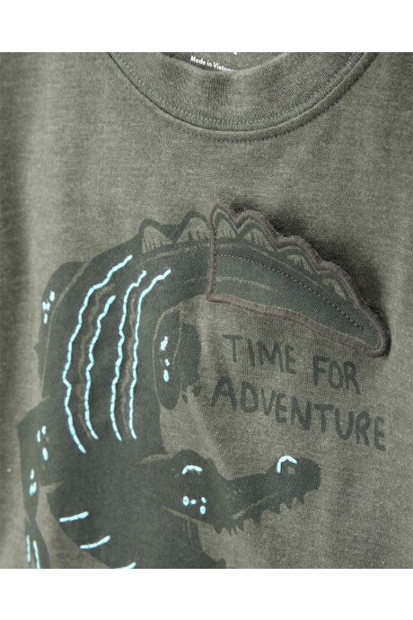Remera de algodón, manga corta, estampa cocodrilo Sin color