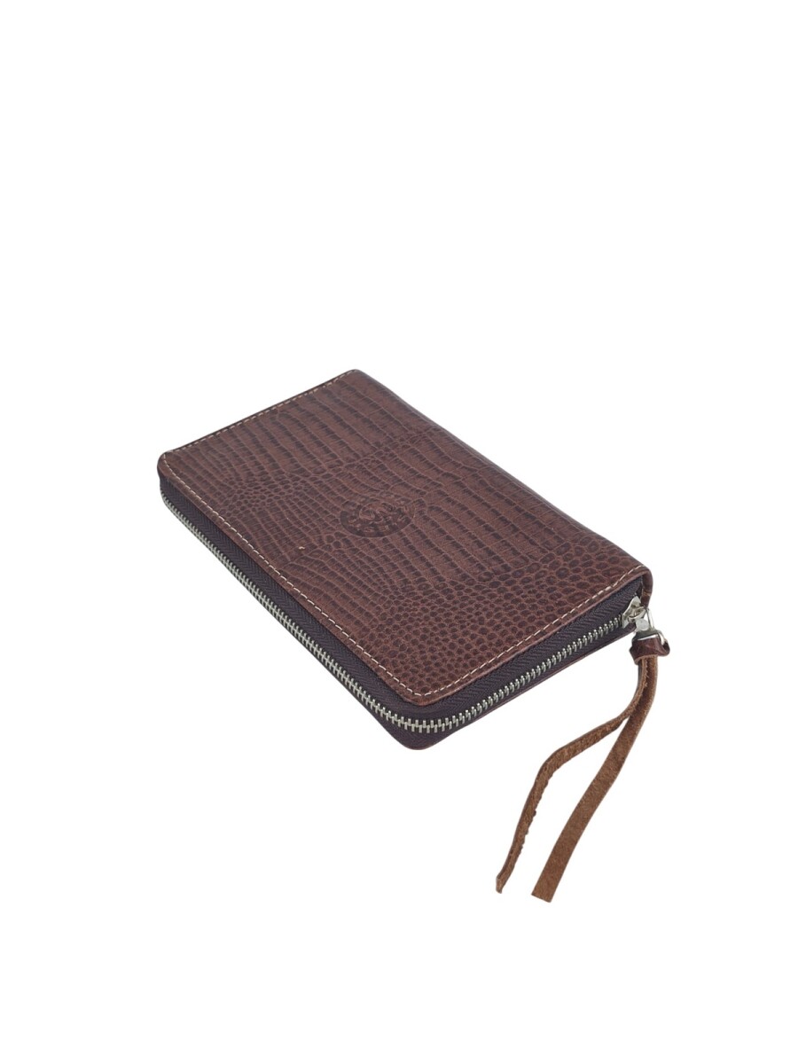 Monedero de Cuero Genuino de Gran Capacidad con Cierre Perimetral - bordo 