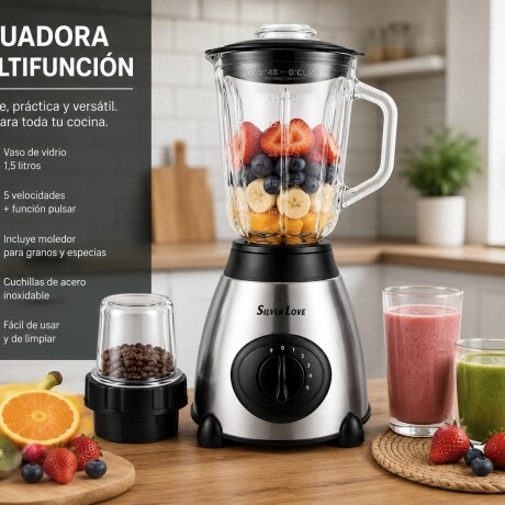 Licuadora Molinillo Vaso Vidrio 1.5l 2500w Silver L HTS Plateado