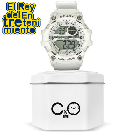 Reloj Deportivo C&O Digital Con Luz + Estuche De Lata Blanco
