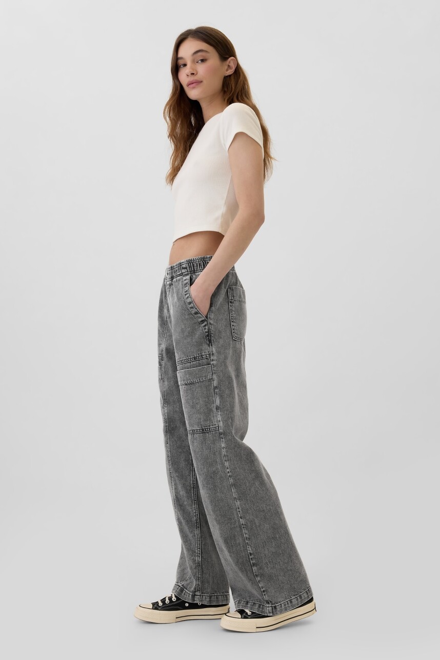 Jean Wide Leg Con Elàstico Utility Mujer Black Wash
