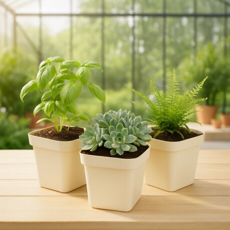 Set x3 Maceta cuadrada 3,8 lts ARENA