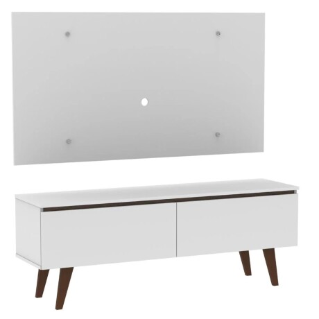 Rack TV mueble Lumax + panel rústico con estantes 55” Blanco/Blanco