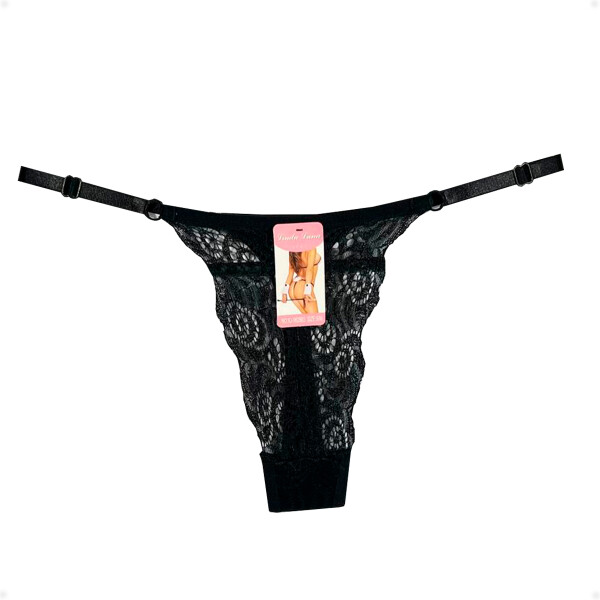 Tanga Colaless Ajustable De Encaje Negro