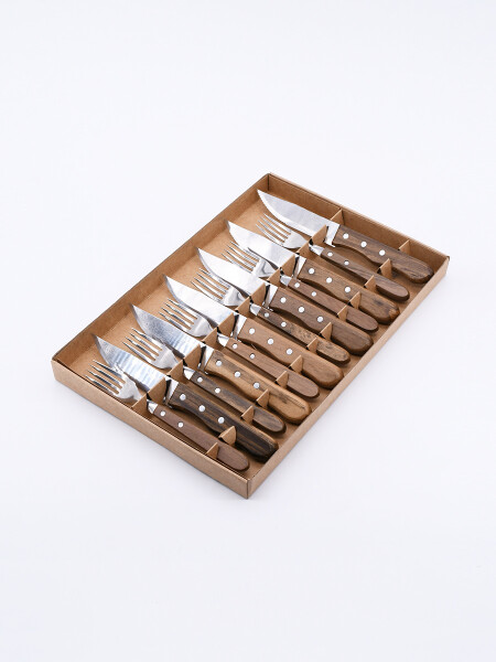 CUCHILLOS Y TENEDORES DE MADERA SET X 12 MARRON